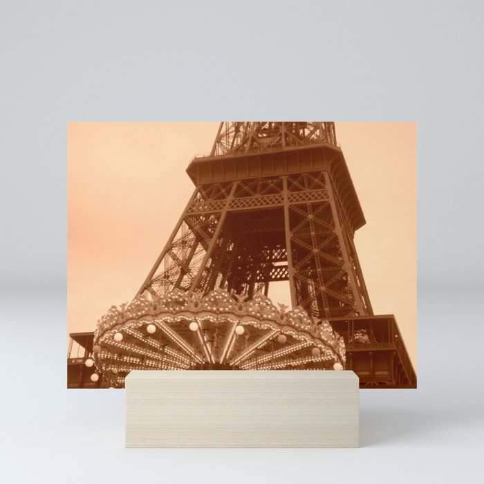 Eiffel Tower Carousel in sepia  Mini Art Print