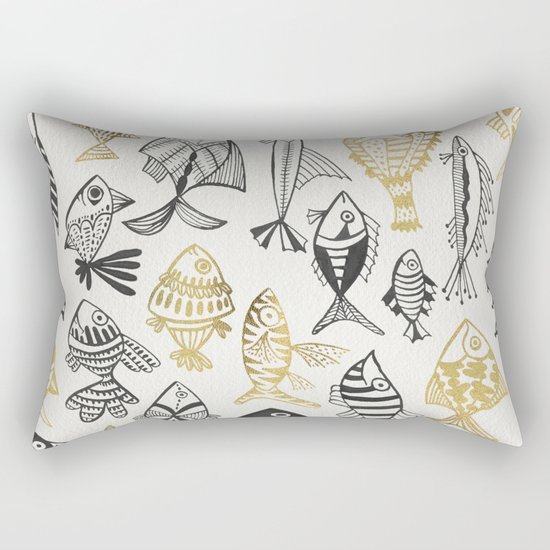 Inked Fish – Black & Gold Rectangular Pillow