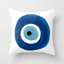 Evil Eye (Nazar) Watercolor Painting – Dark Blue and Light Blue Throw Pillow