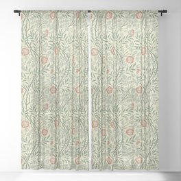 William Morris Sweet Briar Green Coral Sheer Curtain