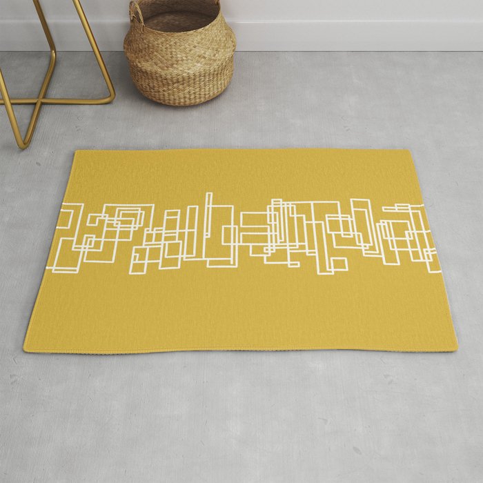 Mid-Century Modern Minimalist Architecture Stripe Pattern Mustard and White Rug