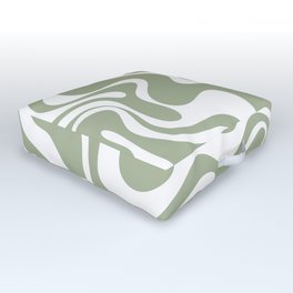 Liquid Swirl Abstract Pattern in Sage Green and White Outdoor Floor Cushion