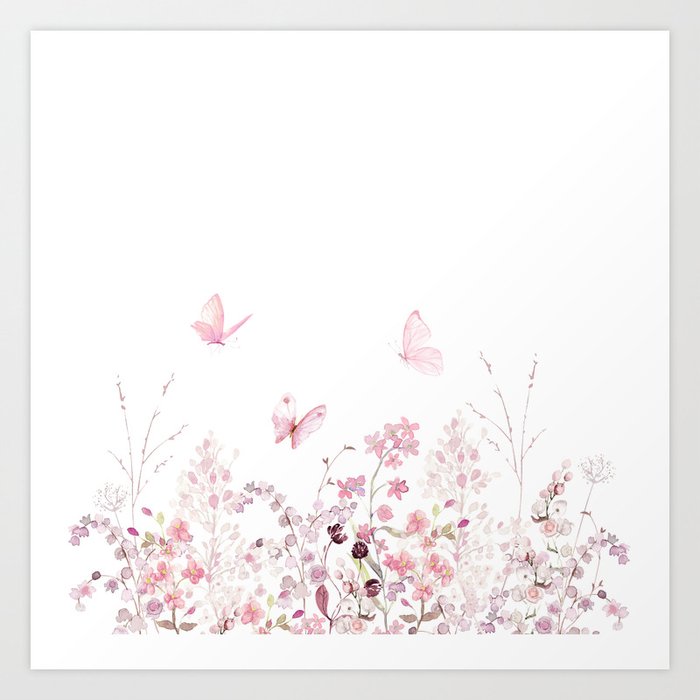 Wild Meadow Flowers and Butterflies Art Print