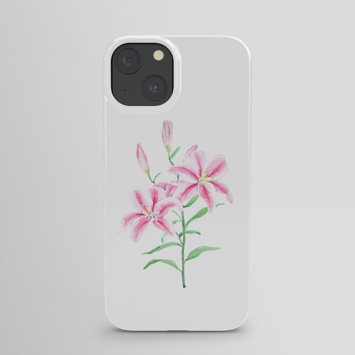 pink lily flower watercolor iPhone Case