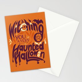 Witching you a very Haunted Halloween | purple orange Stationery Cards