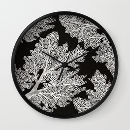 Sea Fan Coral – White on Black Wall Clock