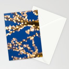 Blurred golden lights Christmas Tree and dark outside Stationery Card