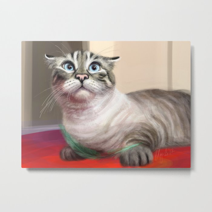 Cat Surprised Funny Animals with Feather Siamese Lynx-Point Metal Print