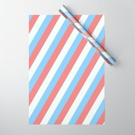 [ Thumbnail: Light Sky Blue, Light Coral, and Mint Cream Colored Lined Pattern Wrapping Paper ]