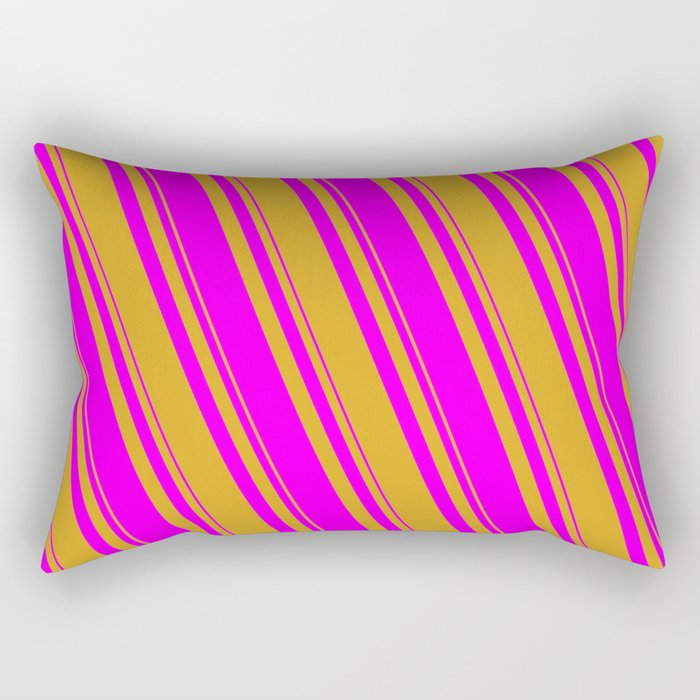 Goldenrod and Fuchsia Colored Lined/Striped Pattern Rectangular Pillow