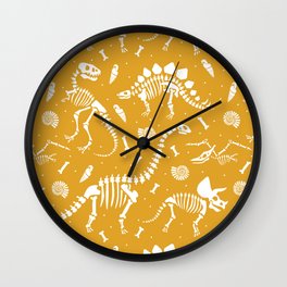 Dinosaur Fossils on Mustard Yellow Wall Clock
