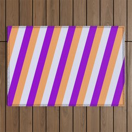[ Thumbnail: Dark Violet, Brown & Lavender Colored Lines Pattern Outdoor Rug ]