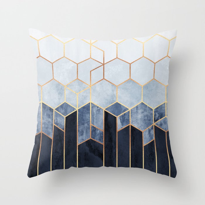 Soft Blue Hexagons Throw Pillow by Elisabeth Fredriksson
