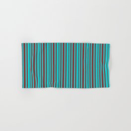 [ Thumbnail: Dark Turquoise and Brown Colored Pattern of Stripes Hand & Bath Towel ]