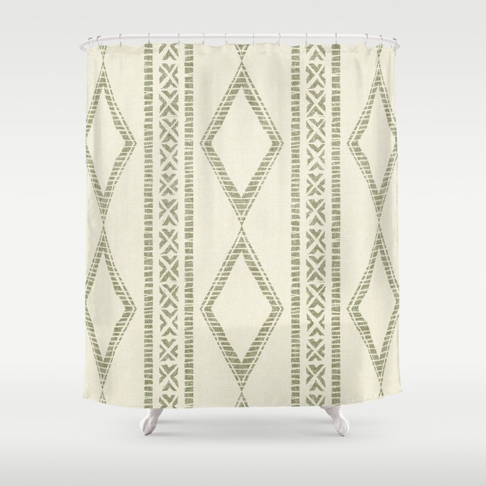 oceania diamond stripes - olive green on cream Shower Curtain