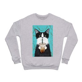 Tuxedo Cat With Iced Coffee Crewneck Sweatshirt