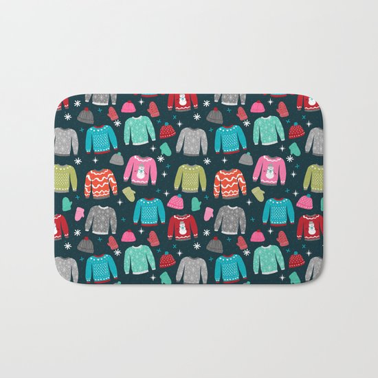 Winter Sweater weather festive holiday snowflakes snow day fun sledding Bath Mat