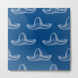 Sombrero Hats Sketched on Cerulean Blue Metal Print