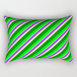 [ Thumbnail: Colorful Purple, Pale Goldenrod, Green, Lime & Light Cyan Colored Stripes/Lines Pattern Rectangular Pillow ]