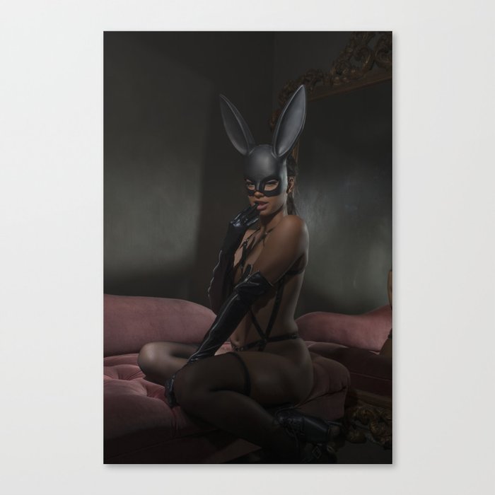 Gorgeous Woman Topless in Bunny Mask Canvas Print