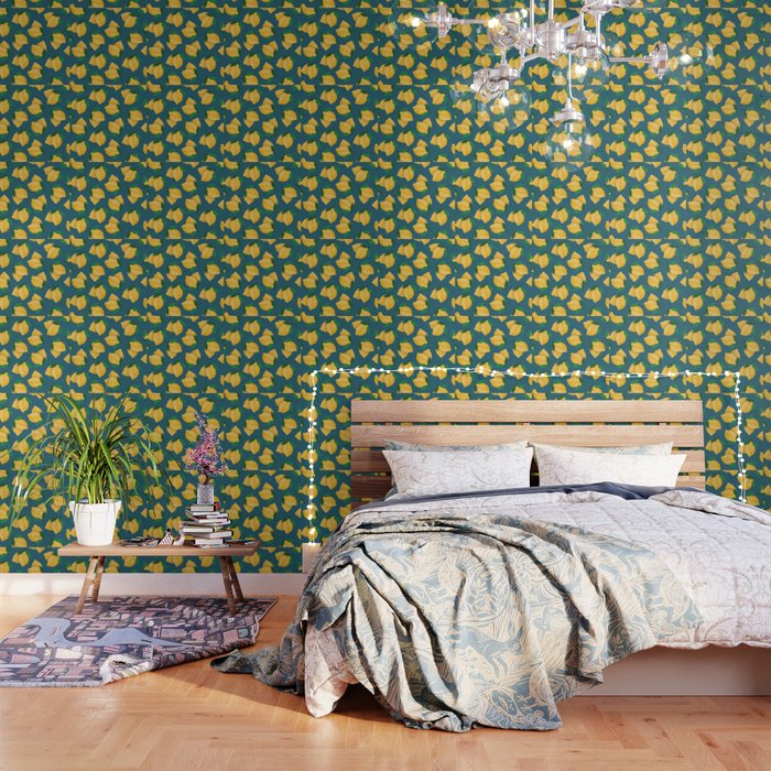 Lemon Pattern Blue Green Wallpaper