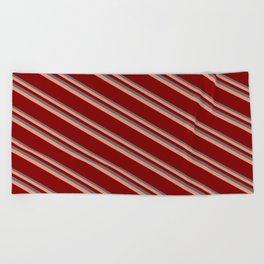 [ Thumbnail: Dim Gray, Dark Salmon, and Maroon Colored Striped Pattern Beach Towel ]