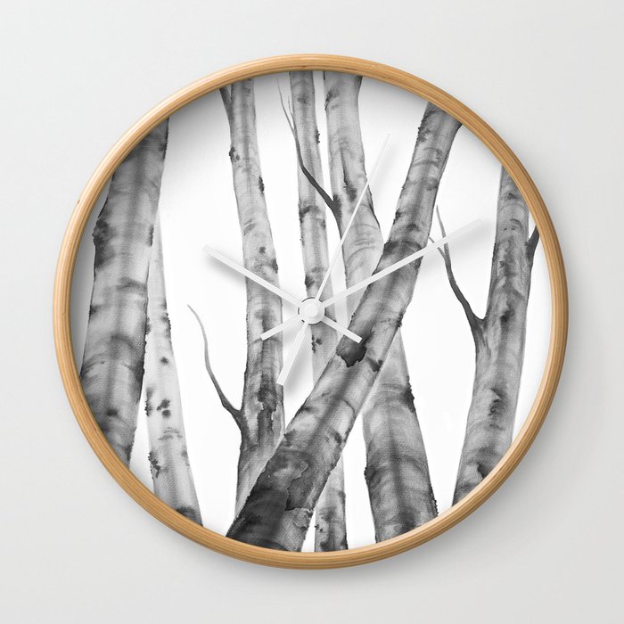 Birch Tree Watercolour Painting Black And White Black And