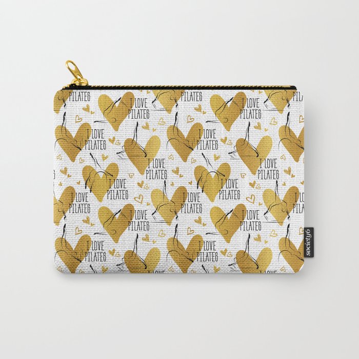 Pilates poses and heart seamless pattern in gold color Carry-All Pouch
