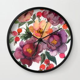 vintage bouquet: peonies and roses Wall Clock