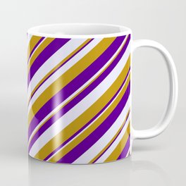 [ Thumbnail: Dark Goldenrod, Indigo, and Lavender Colored Lined Pattern Coffee Mug ]