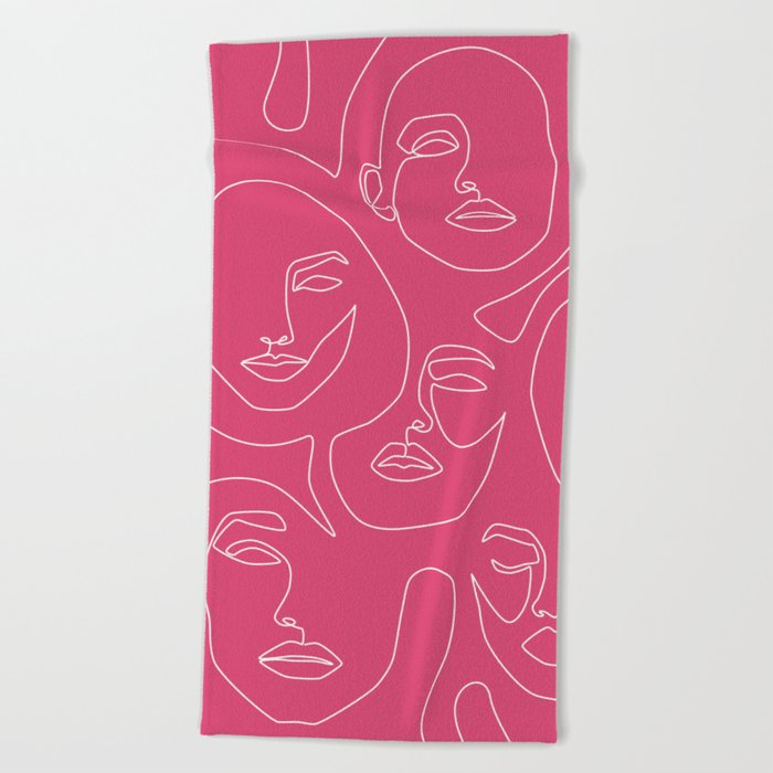 Faces In Pink Beach Towel