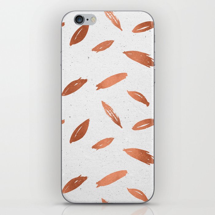 Rose Gold Pink Shimmery Feathers on White Pattern iPhone Skin
