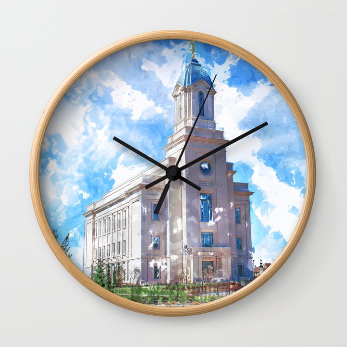 Cedar City LDS Temple Watercolor Wall Clock