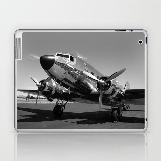 Douglas DC-3 Dakota Chrome Art Deco Airplane black and white photograph / art photography by Brian Burger Laptop & iPad Skin