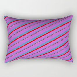 [ Thumbnail: Orchid, Blue, and Red Colored Lines/Stripes Pattern Rectangular Pillow ]