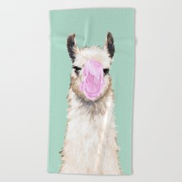 Bubble Gum Popped on Llama (3 in series of 3)  Beach Towel