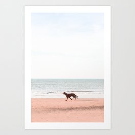 Travel photography print "Happy dog on the beach". Made in The Netherlands. Pastel tones, portrait mode. Art Print