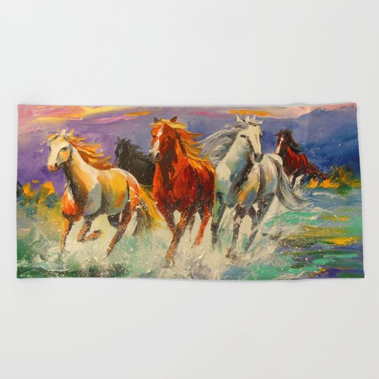 A herd of horses Beach Towel