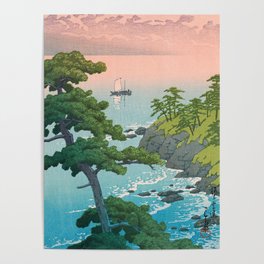 Hasui Kawase, Red Clouds Over The Sea - Vintage Japanese Woodblock Print Art Poster