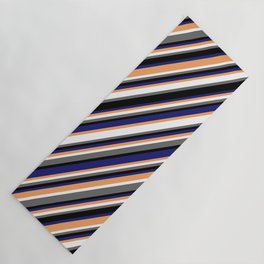 [ Thumbnail: Colorful Brown, White, Dim Gray, Black & Midnight Blue Colored Lines Pattern Yoga Mat ]