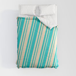 [ Thumbnail: Dark Turquoise and Bisque Colored Striped Pattern Comforter ]