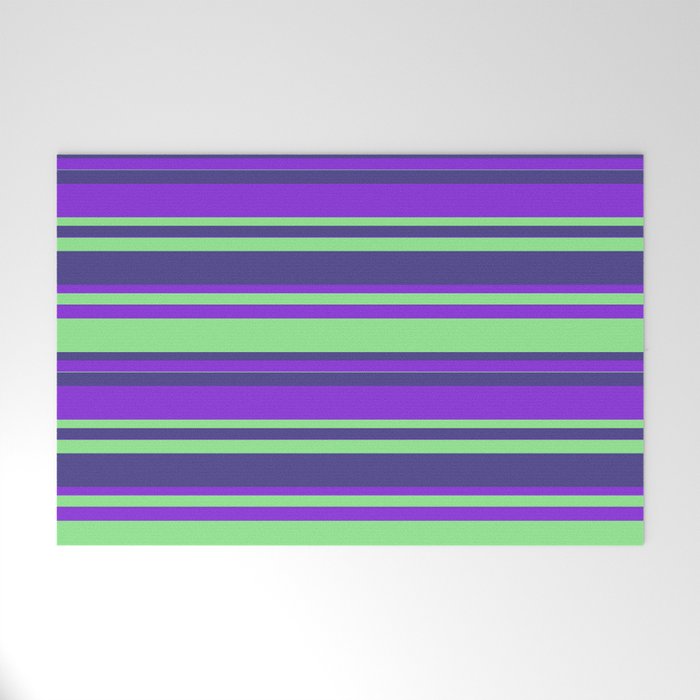 Purple, Light Green & Dark Slate Blue Colored Lines/Stripes Pattern Welcome Mat