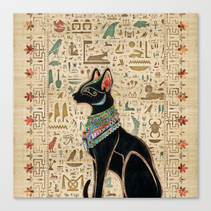 Egyptian Cat - Bastet on papyrus Canvas Print