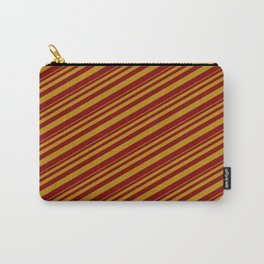 [ Thumbnail: Dark Goldenrod and Maroon Colored Lined/Striped Pattern Carry-All Pouch ]