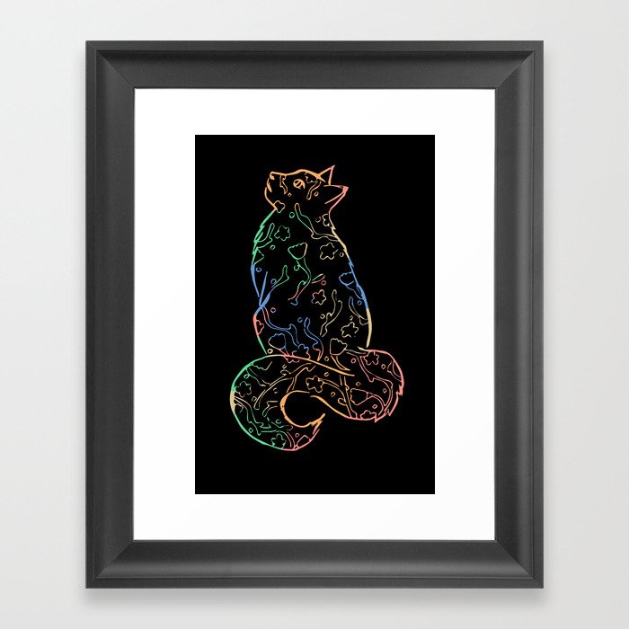 Colorful Floral Cat Framed Art Print