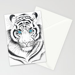 White Bengal tiger Blue Eyes Ink Art Stationery Card