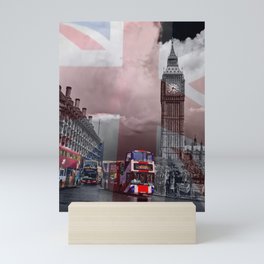 Union Jack Big Ben and London buses Mini Art Print