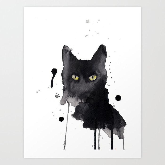 Black cat watercolor Art Print by aspiredestroy Society6