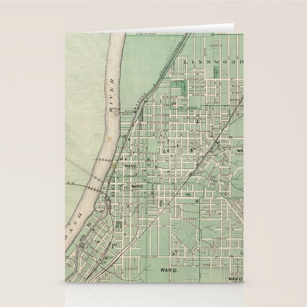 Vintage Map of Lafayette Indiana (1876) Stationery Cards by