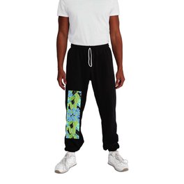 Leaves and Turtles Summer Vibes Illustration in Blue White Green Turquoise Color Palette Sweatpants